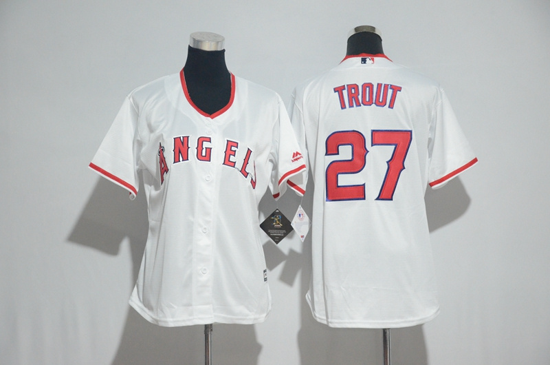 Womens 2017 MLB Los Angeles Angels #27 Trout White Jerseys